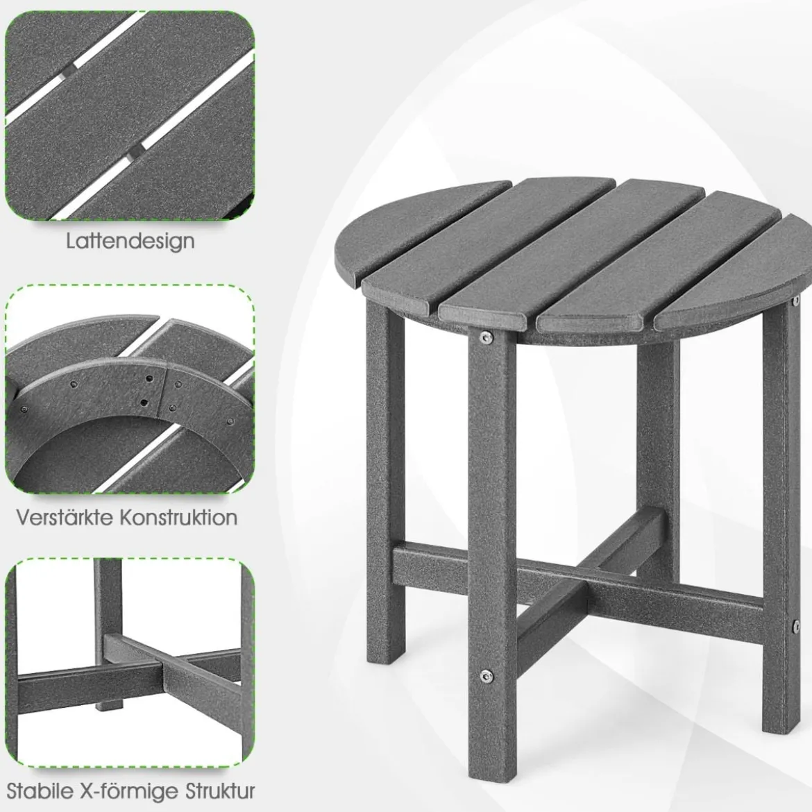 Beistelltisch Kleiner Gartentisch aus UV-beständigem Kunststoff Schwarz/Teak/Grau/Weiß