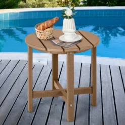 Beistelltisch Kleiner Gartentisch aus UV-beständigem Kunststoff Schwarz/Teak/Grau/Weiß