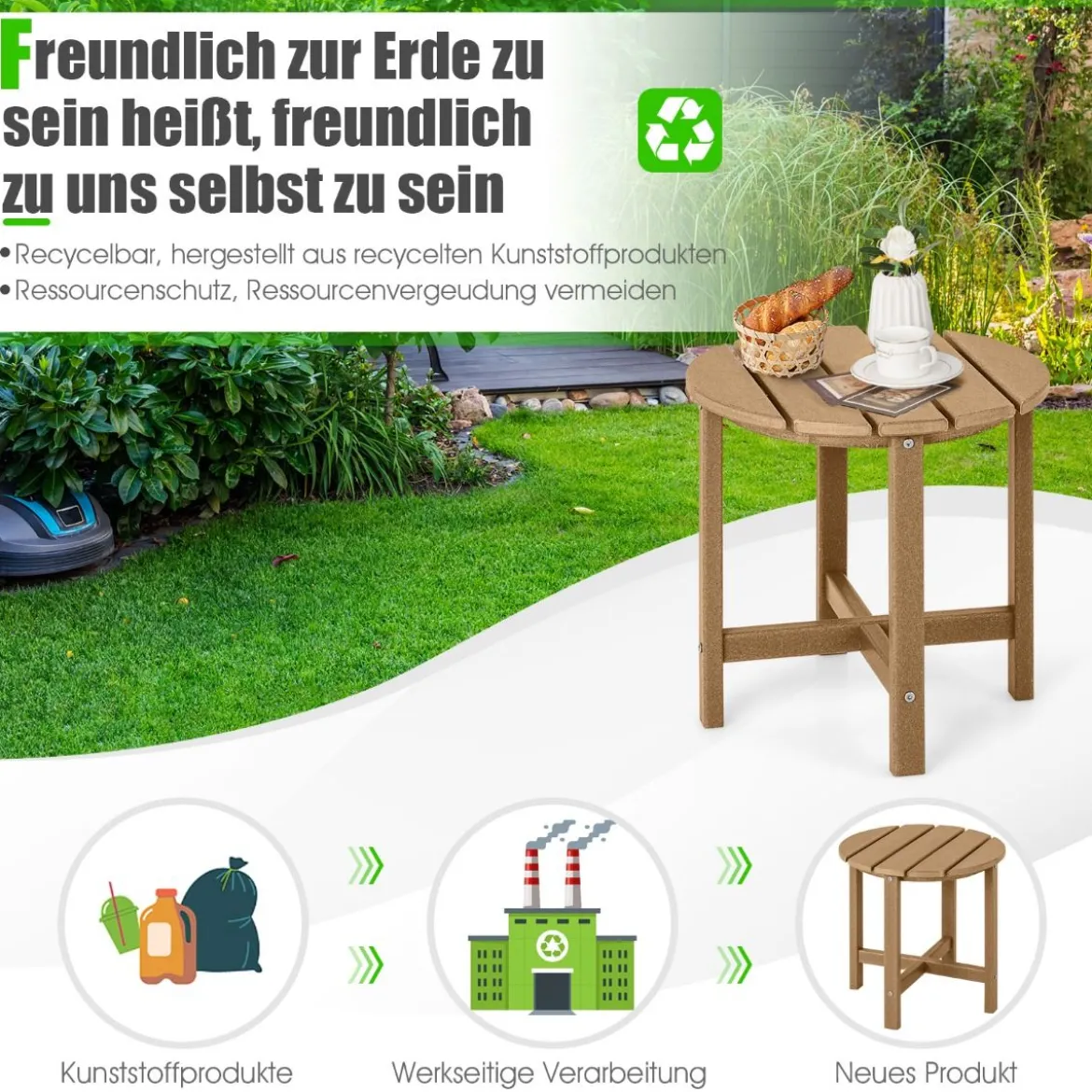 Beistelltisch Kleiner Gartentisch aus UV-beständigem Kunststoff Schwarz/Teak/Grau/Weiß