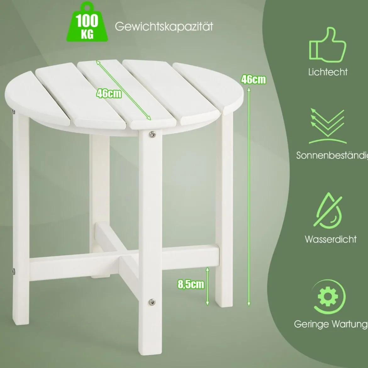 Beistelltisch Kleiner Gartentisch aus UV-beständigem Kunststoff Schwarz/Teak/Grau/Weiß