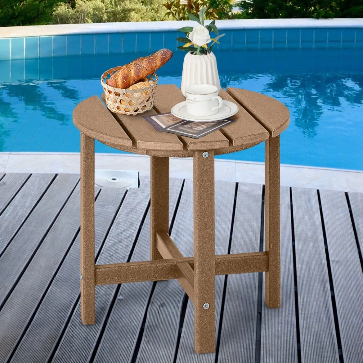 Beistelltisch Kleiner Gartentisch aus UV-beständigem Kunststoff Schwarz/Teak/Grau/Weiß