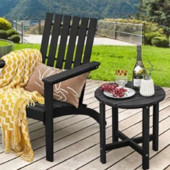Beistelltisch Kleiner Gartentisch aus UV-beständigem Kunststoff Schwarz/Teak/Grau/Weiß