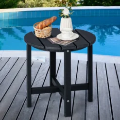 Beistelltisch Kleiner Gartentisch aus UV-beständigem Kunststoff Schwarz/Teak/Grau/Weiß