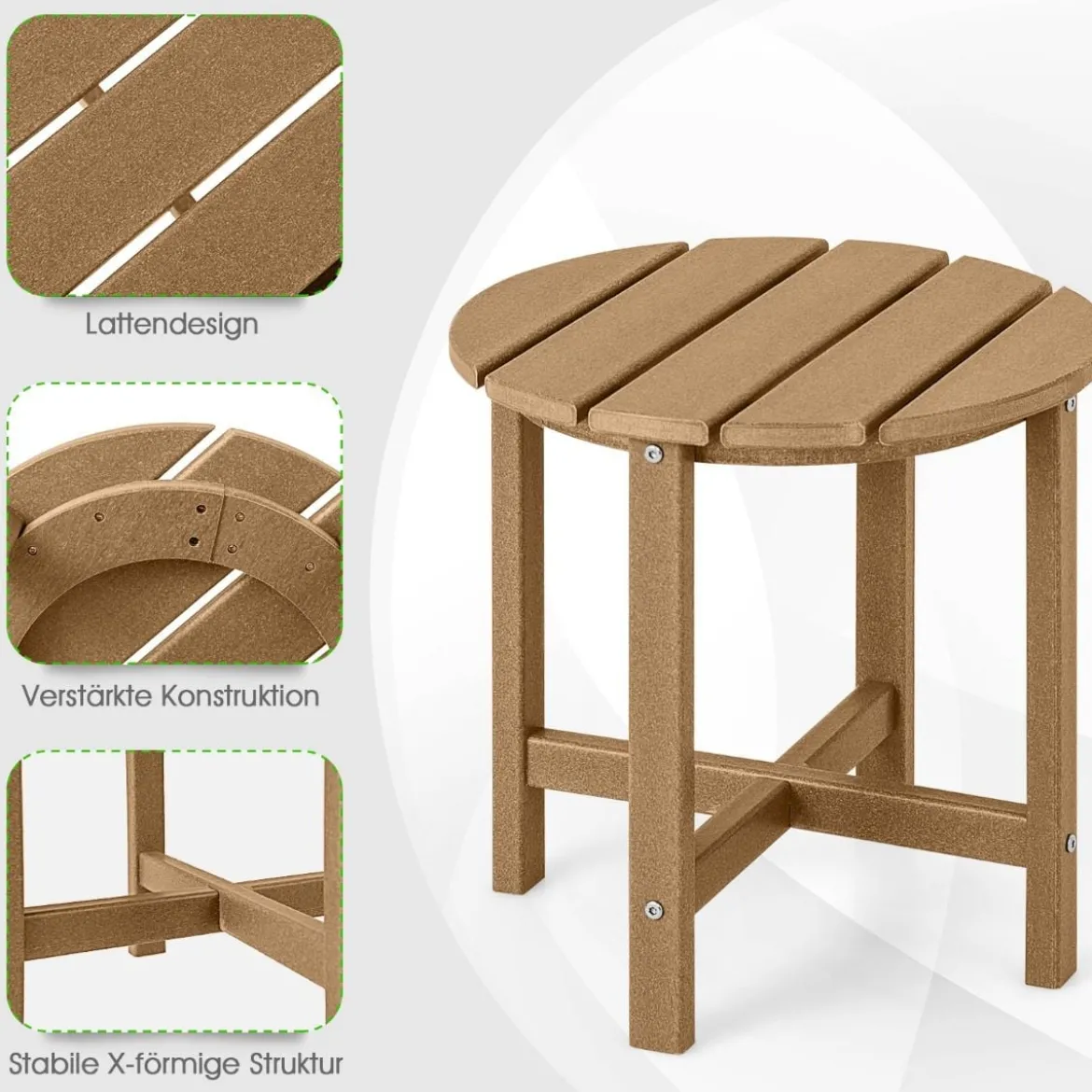 Beistelltisch Kleiner Gartentisch aus UV-beständigem Kunststoff Schwarz/Teak/Grau/Weiß