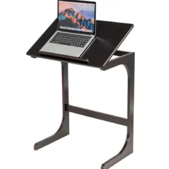 Beistelltisch Laptoptisch C-förmig Kaffeetisch Computertisch Bambus Stehtisch mit Metallgestell Couchtisch Braun