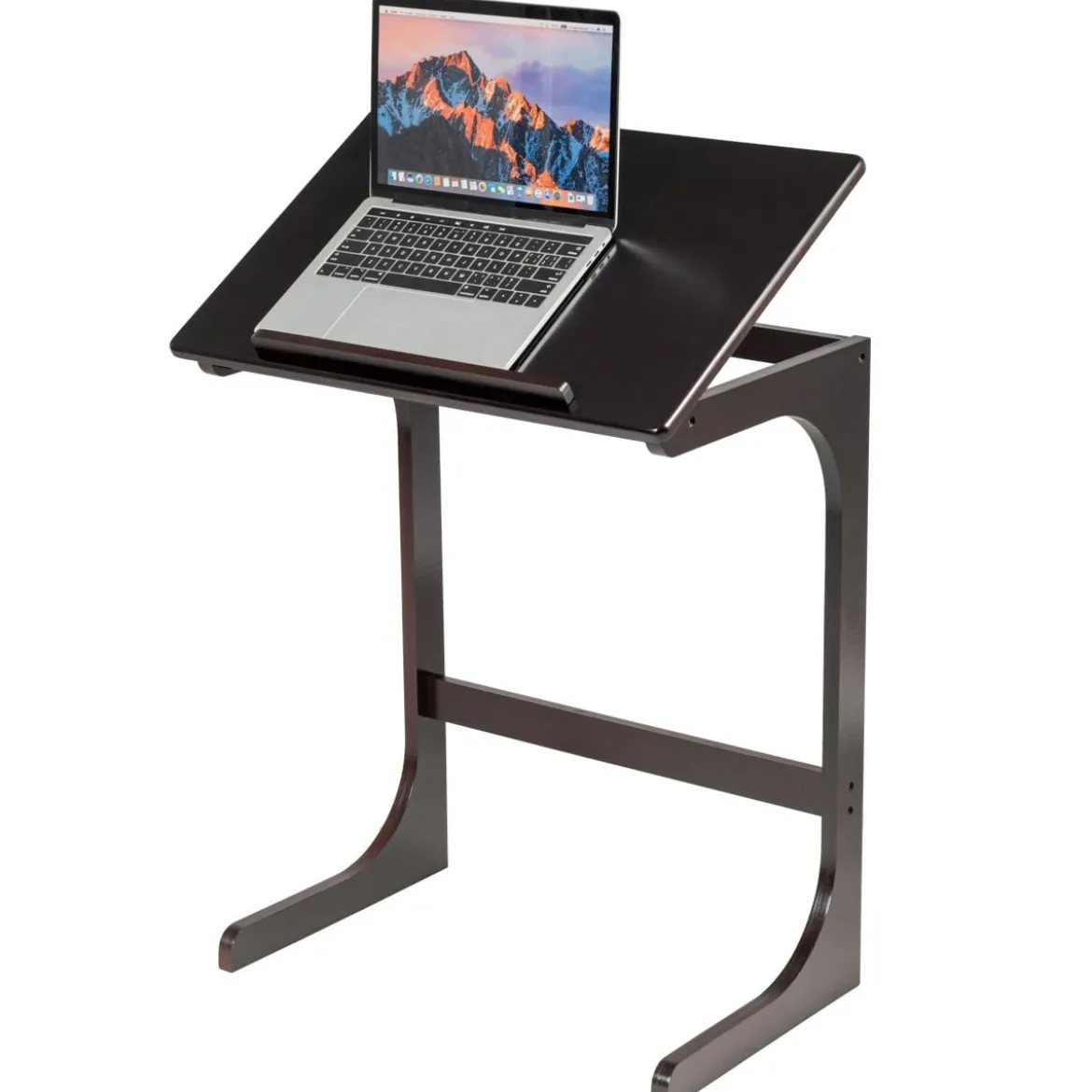 Beistelltisch Laptoptisch C-förmig Kaffeetisch Computertisch Bambus Stehtisch mit Metallgestell Couchtisch Braun