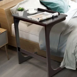Beistelltisch Laptoptisch C-förmig Kaffeetisch Computertisch Bambus Stehtisch mit Metallgestell Couchtisch Braun