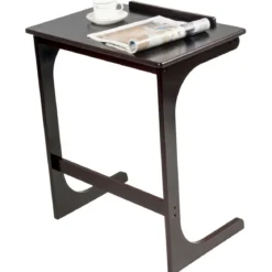 Beistelltisch Laptoptisch C-förmig Kaffeetisch Computertisch Bambus Stehtisch mit Metallgestell Couchtisch Braun
