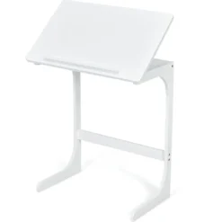 Beistelltisch Laptoptisch C-förmig Kaffeetisch Computertisch Bambus Stehtisch mit Metallgestell Couchtisch Weiß