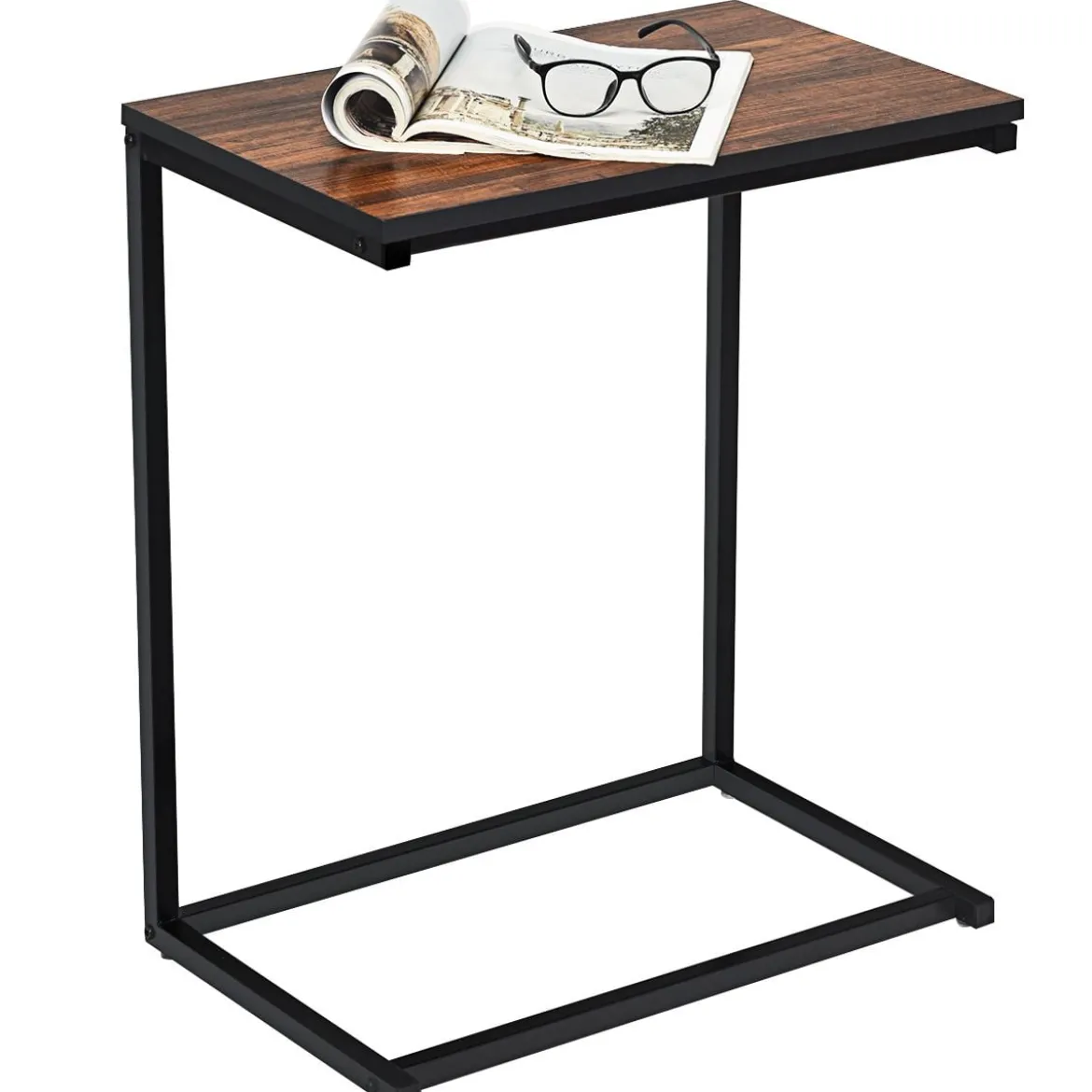 Beistelltisch Laptoptisch Sofatisch Notebooktisch Pflegetisch Metall und Holz 55 x 35 x 65 cm Braun