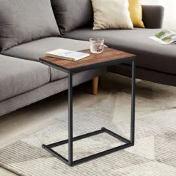 Beistelltisch Laptoptisch Sofatisch Notebooktisch Pflegetisch Metall und Holz 55 x 35 x 65 cm Braun