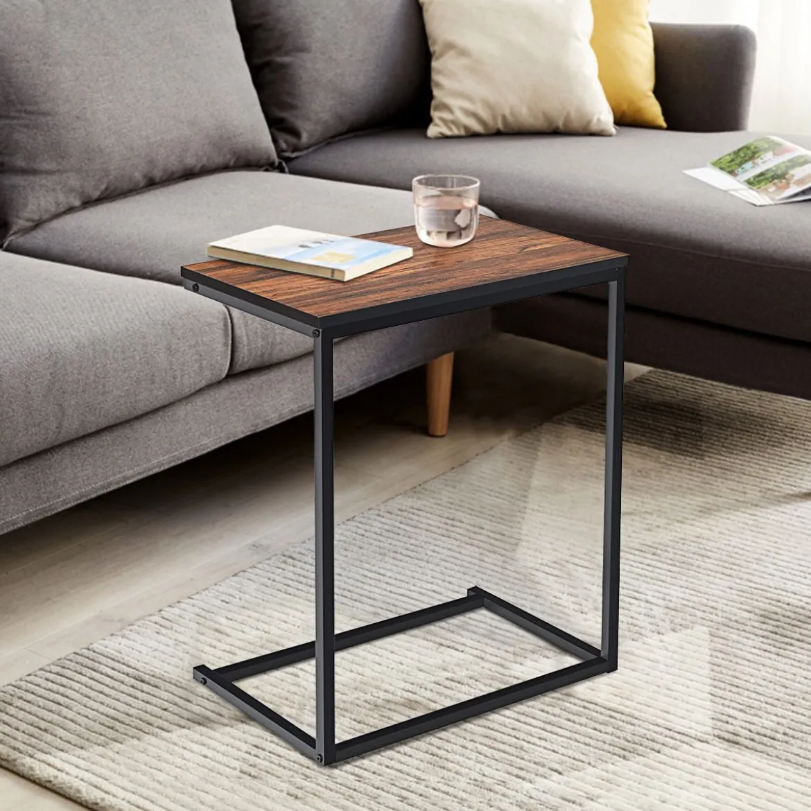 Beistelltisch Laptoptisch Sofatisch Notebooktisch Pflegetisch Metall und Holz 55 x 35 x 65 cm Braun