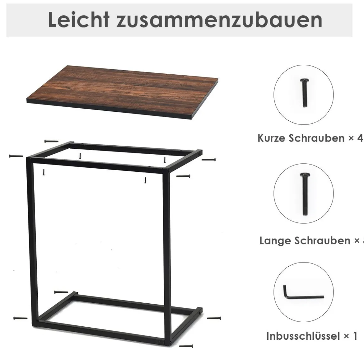 Beistelltisch Laptoptisch Sofatisch Notebooktisch Pflegetisch Metall und Holz 55 x 35 x 65 cm Braun