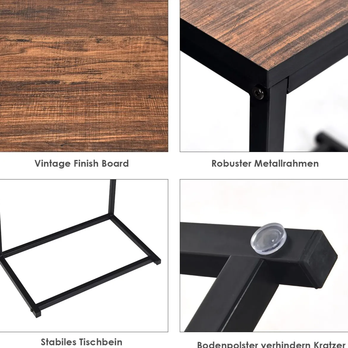 Beistelltisch Laptoptisch Sofatisch Notebooktisch Pflegetisch Metall und Holz 55 x 35 x 65 cm Braun