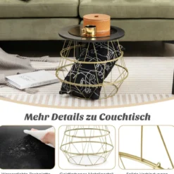 Beistelltisch mit Abnehmbarer Tischplatte & Stauraum 40 x 40 x 38 cm Schwarz + Gold