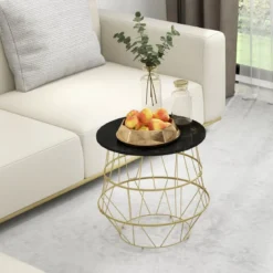 Beistelltisch mit Abnehmbarer Tischplatte & Stauraum 40 x 40 x 38 cm Schwarz + Gold