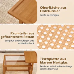 Beistelltisch mit 2 Ebenen Couchtisch mit Gehärteter Glasplatte 102 x 56 x 56 cm Natur