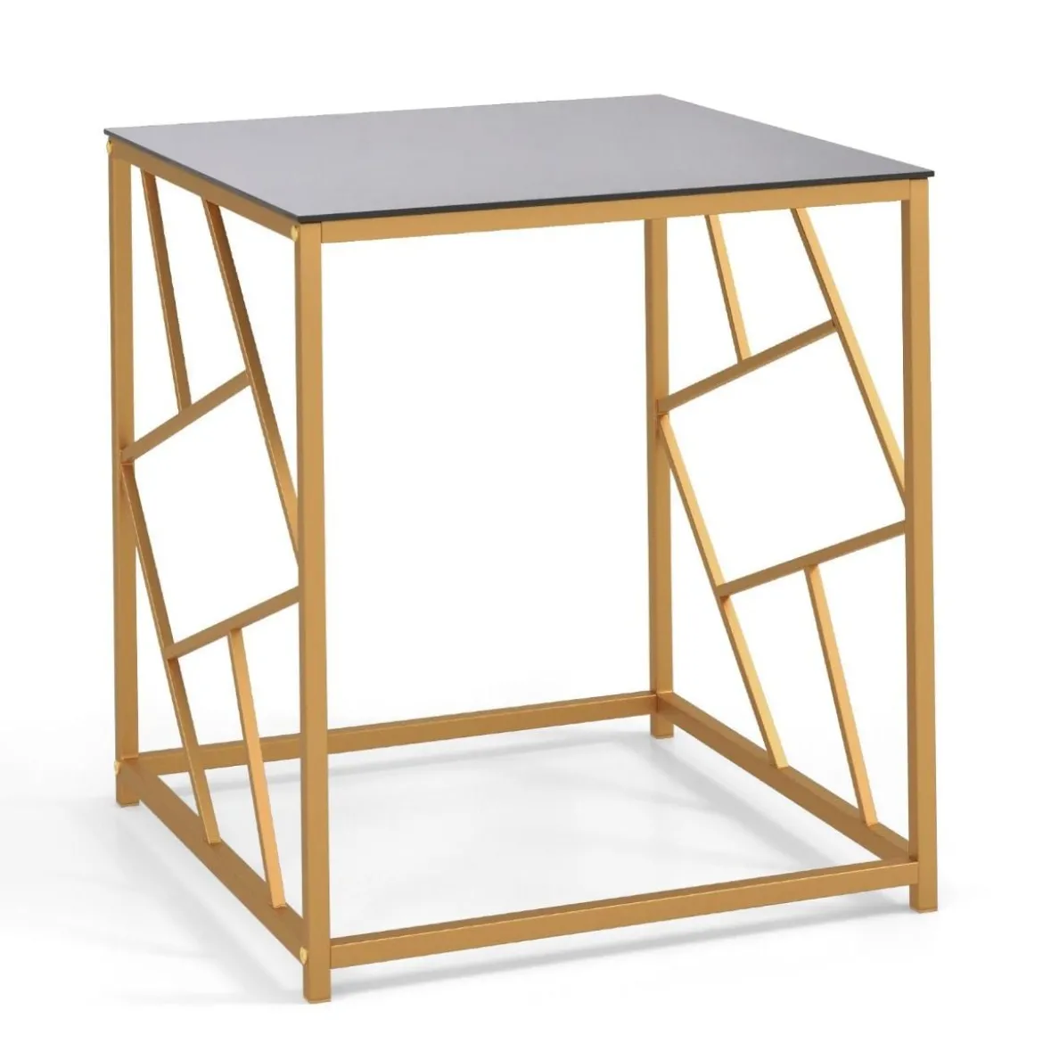 Beistelltisch mit Gehärteter Glasplatte & Metallrahmen Moderner Couchtisch 50 x 50 x 55 cm