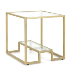 Beistelltisch mit Glas Tischplatte & Metallrahmen Quadratisch 56 x 56 x 56,5 cm Gold