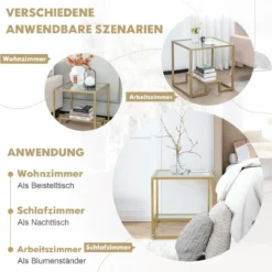 Beistelltisch mit Glas Tischplatte & Metallrahmen Quadratisch 56 x 56 x 56,5 cm Gold