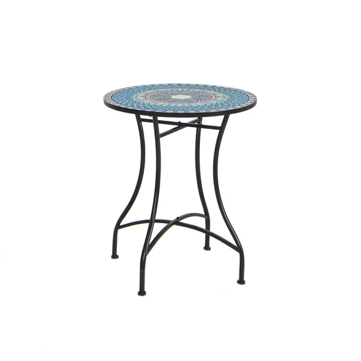 Beistelltisch mit Mosaikplatte aus Keramikfliesen Bistrotisch mit Gebogenen Metallbeinen Blau