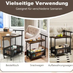 Beistelltisch mit Rollen Couchtisch mit Griff Wohnzimmertisch mit offener Ablagefläche 60 x 40 x 72 cm Schwarz
