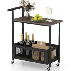 Beistelltisch mit Rollen Couchtisch mit Griff Wohnzimmertisch mit offener Ablagefläche 60 x 40 x 72 cm Schwarz
