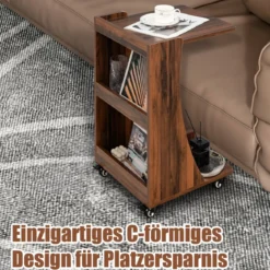 Beistelltisch mit Rollen Mobiler C-förmiger Sofatisch 42,5 x 38 x 67 cm Braun