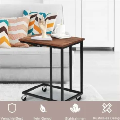 Beistelltisch mit Rollen Sofatisch Kaffeetisch Industrie-Design Laptoptisch Metall Couchtisch Rustikales Braun