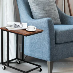 Beistelltisch mit Rollen Sofatisch Kaffeetisch Industrie-Design Laptoptisch Metall Couchtisch Rustikales Braun