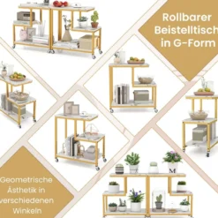 Beistelltisch mit Rollen 3-stöckiger Sofatisch Marmor Optik Kaffeetisch Kleiner Couchtisch