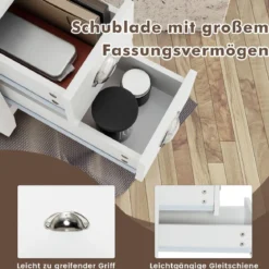 Beistelltisch mit 2 Schubladen und offenem Regalfach Nachttisch mit Metallgriffen Weiß