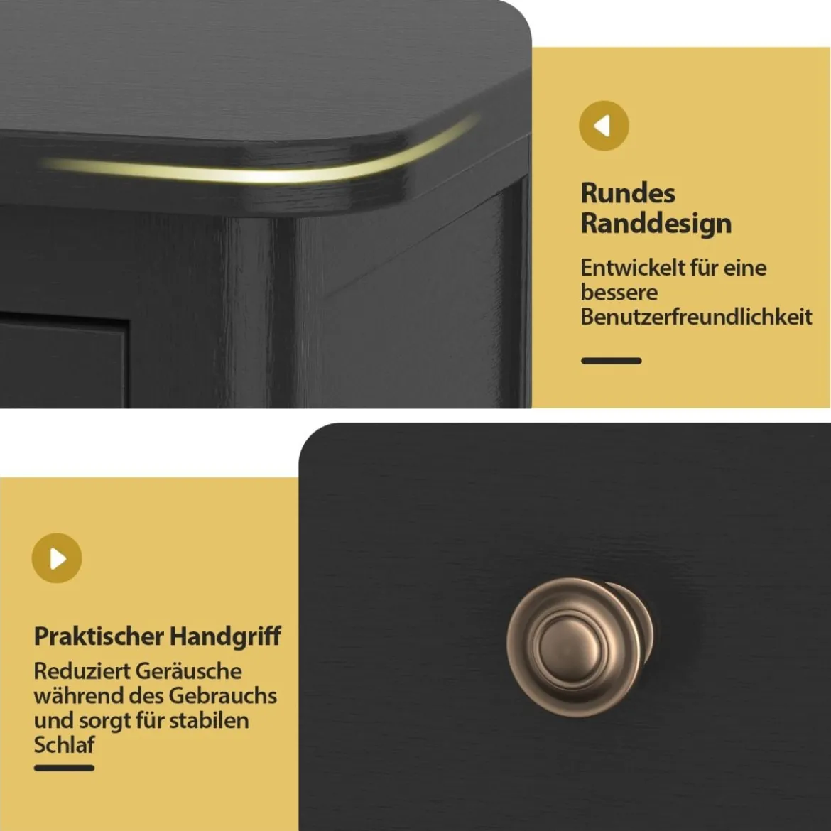 Beistelltisch mit Schublade & Ablage 2-stöckiger Nachttisch Schmaler Sofatisch Kaffeetisch Schwarz