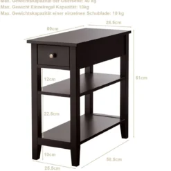 Beistelltisch mit Schublade und Ablage 3-Stöckiger Konsolentisch aus Holz 60 x 28,5 x 61cm Braun