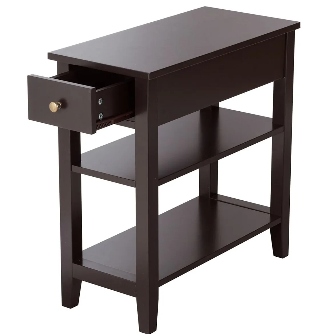 Beistelltisch mit Schublade und Ablage 3-Stöckiger Konsolentisch aus Holz 60 x 28,5 x 61cm Braun