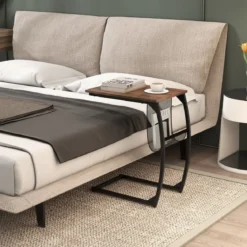Beistelltisch mit Seitentasche Industrie-Design Laptoptisch C-förmiger Sofatisch Kaffeetisch