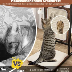 Beistelltisch mit Sisal-Kratzbrett 4 in 1 Katzenmöbel Katzenkratzer mit abnehmbarem Kissen & Ball 50 x 30 x 64 cm Rustikales Braun