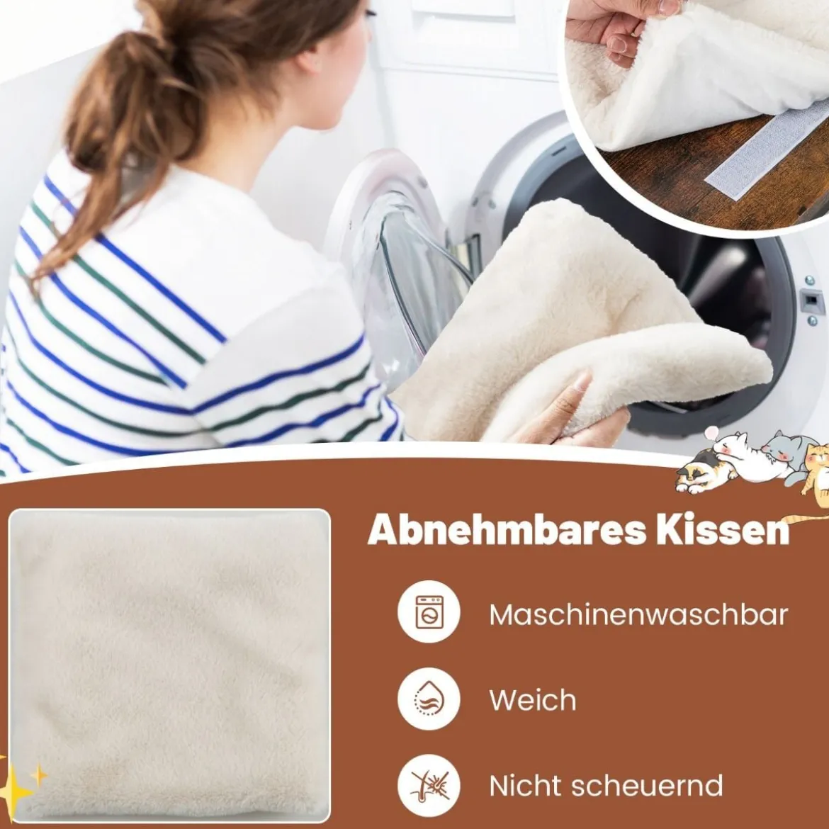 Beistelltisch mit Sisal-Kratzbrett 4 in 1 Katzenmöbel Katzenkratzer mit abnehmbarem Kissen & Ball 50 x 30 x 64 cm Rustikales Braun