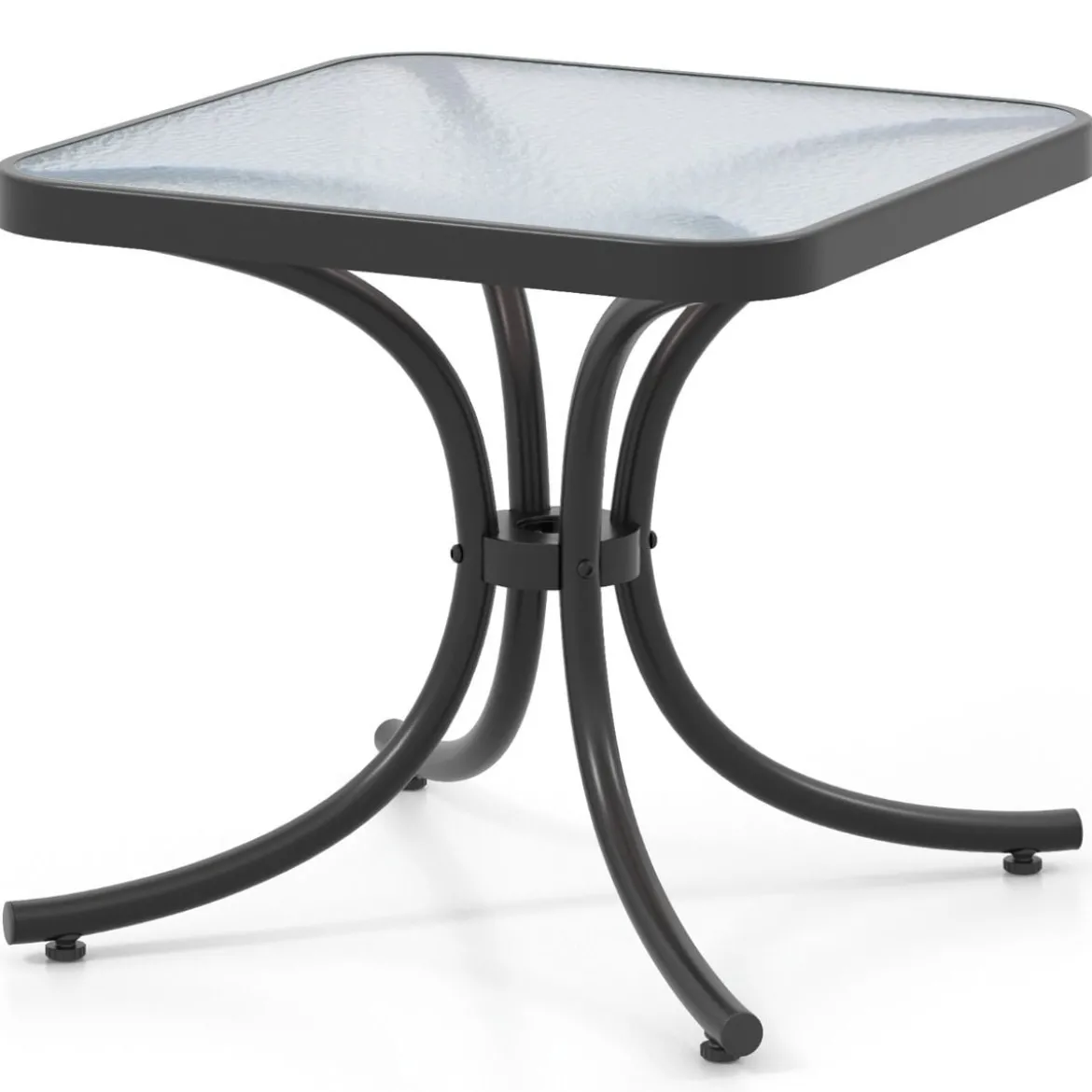 Beistelltisch mit Tischplatte aus Gehärtetem Glas Wetterfester Balkontisch Kleiner Gartentisch