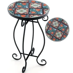 Beistelltisch Mosaiktisch Rund Mosaik Gartentisch Bistrotisch ∅30 x 50 cm