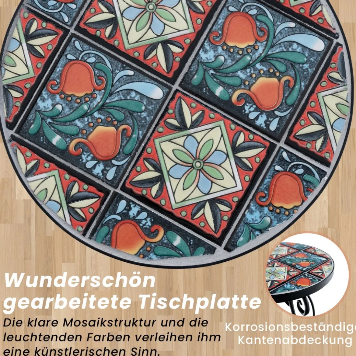 Beistelltisch Mosaiktisch Rund Mosaik Gartentisch Bistrotisch ∅30 x 50 cm