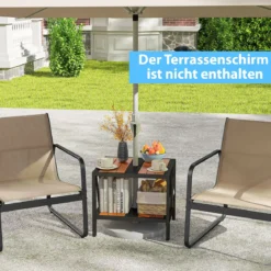 Beistelltisch Outdoor wetterfest Gartentisch mit Schirmloch kleiner Balkontisch mit Ablage 52 x 46 x 45 cm