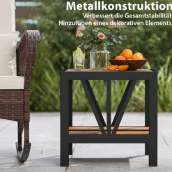Beistelltisch Outdoor wetterfest Gartentisch mit Schirmloch kleiner Balkontisch mit Ablage 52 x 46 x 45 cm