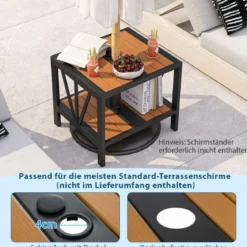 Beistelltisch Outdoor wetterfest Gartentisch mit Schirmloch kleiner Balkontisch mit Ablage 52 x 46 x 45 cm