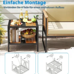 Beistelltisch Outdoor wetterfest Gartentisch mit Schirmloch kleiner Balkontisch mit Ablage 52 x 46 x 45 cm