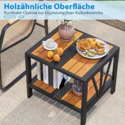 Beistelltisch Outdoor wetterfest Gartentisch mit Schirmloch kleiner Balkontisch mit Ablage 52 x 46 x 45 cm
