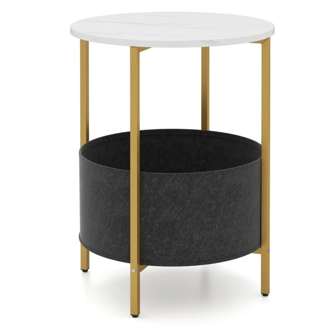 Beistelltisch rund Kleiner Tisch Wohnzimmertisch mit Stoffkorb Nachttisch modern Braun/Weiß