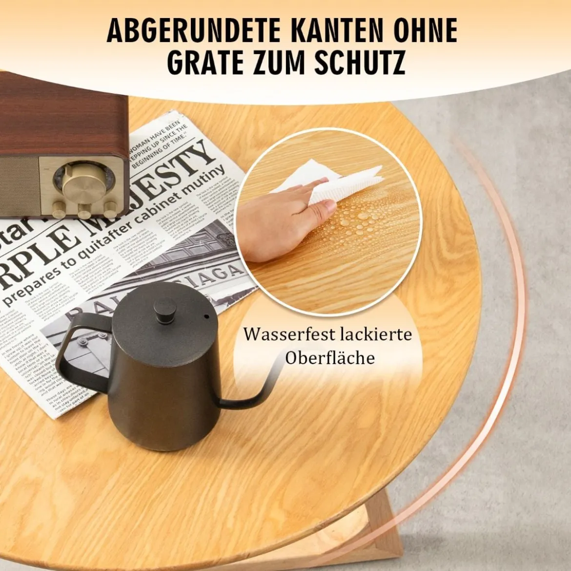 Beistelltisch rund Sofatisch Holz Kaffeetisch Laptoptisch belastbar bis 50kg Couchtisch Natur