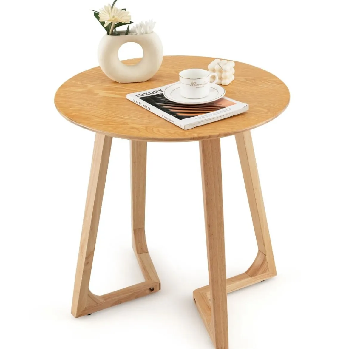 Beistelltisch rund Sofatisch Holz Kaffeetisch Laptoptisch belastbar bis 50kg Couchtisch Natur