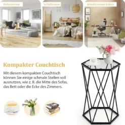 Beistelltisch Sechseckiger Couchtisch mit Metallrahmen & Tischplatte 40 x 34,5 x 60,5 cm Schwarz